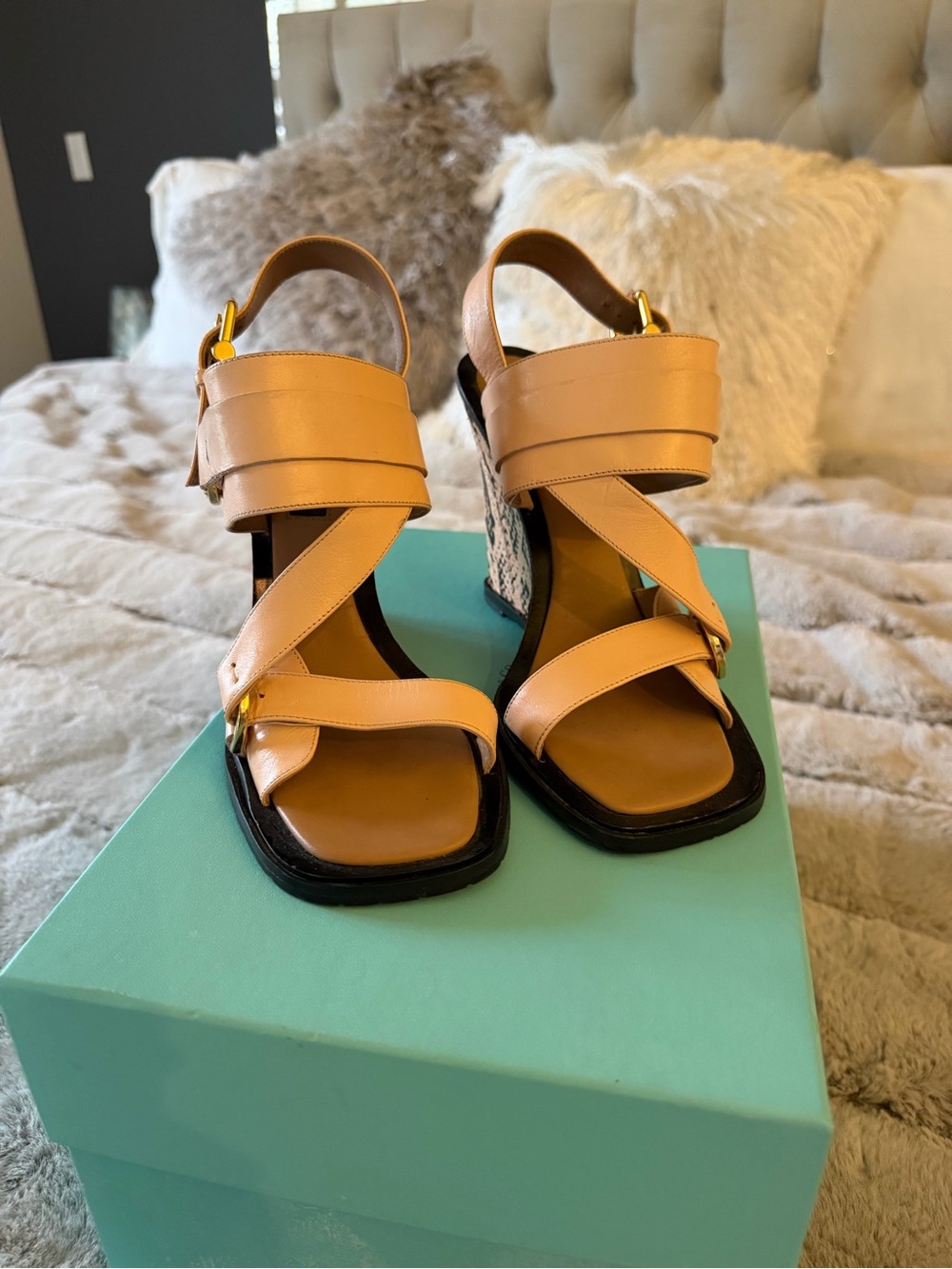 Derek Lam Peach-Tan Strappy Block Heel Sandals